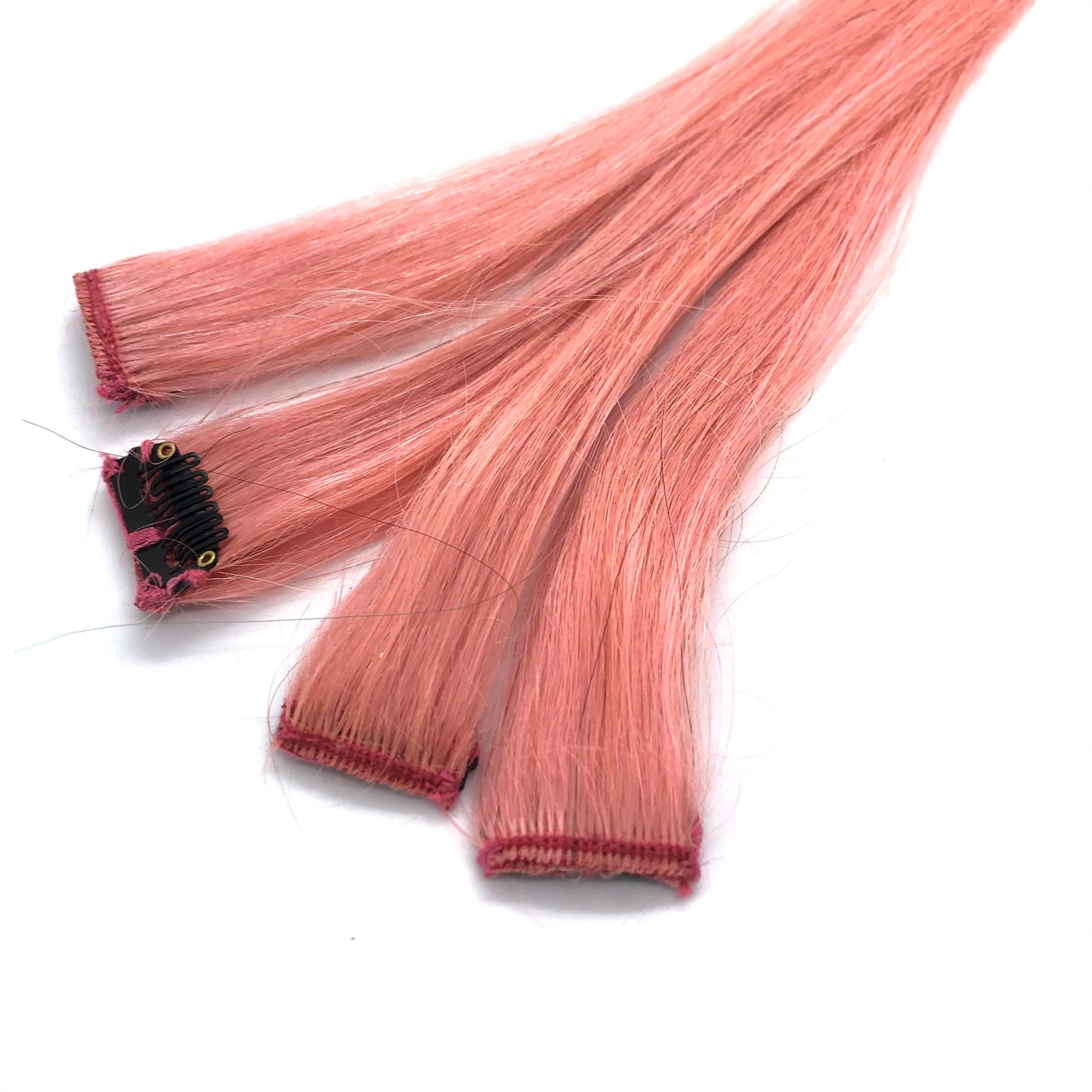 Peach Pink Human Hair Clip in Hair Extension Streaks | KC&C -