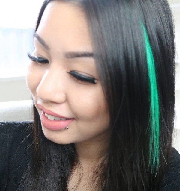 Green highlights on black hair