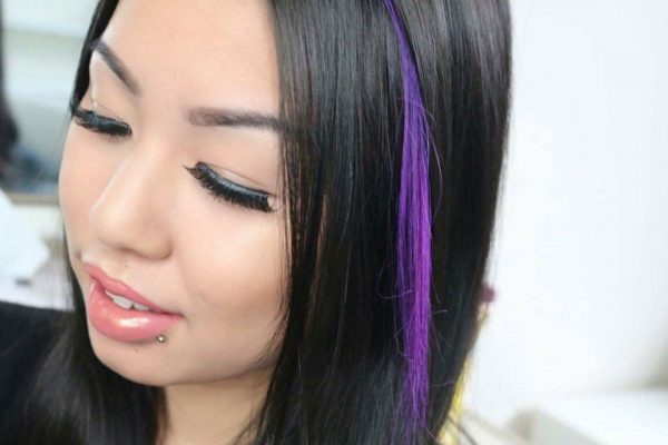 Purple highlights on black hair