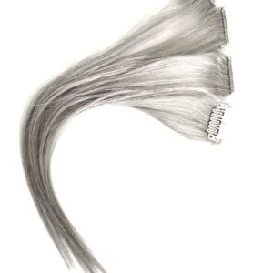 Silver Grey Highlights Human hair clip-in extensions. High quality Virgin human hair