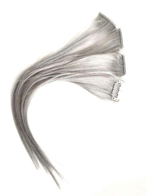 Silver Grey Highlights Human hair clip-in extensions. High quality Virgin human hair