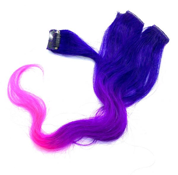 Ombre blue purple pink Highlights Clip-in Human Hair Extension x 4