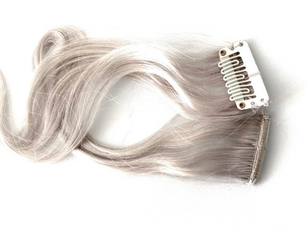 natural light grey highlights clip-in hair extensions wavy