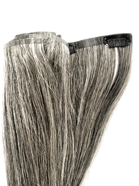 Salt & Pepper Grey Remy Human Hair Extensions Clip-in Seamless